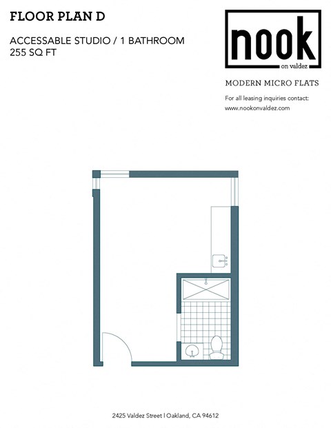 Floor plan for studio, 1 bath, 255 sqft